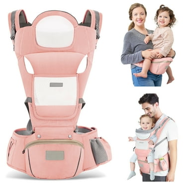 OTDLIGHT Baby Carrier with Hip Seat, Ergonomic M Position 6 in 1 Baby Wraps Carrier Adjustable Holder Newborn to Toddler with Head Support and Breathable Mesh Pink