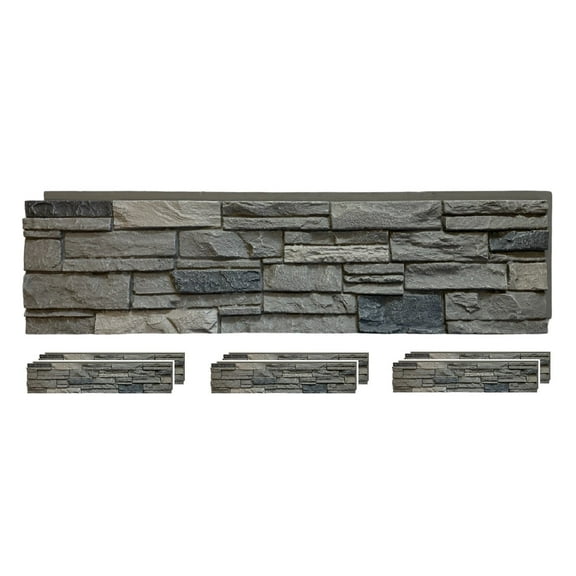 OTECKO 6 Pack Faux Stone Wall Panel 48 in x 13 in x 2 in Ledge Stone High Density Polyurethane Wall Siding Panels 24 sq ft, Easy Install, Interior/Exterior Volcano Ash (Dark Gray)
