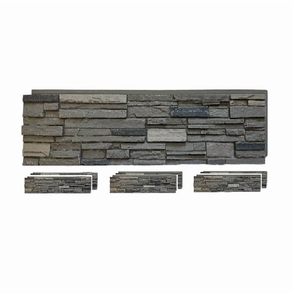 OTECKO Distinct 6 Pack Faux Stone Wall Panel 48 in x 13 in x 2 in Stacked Stone High Density Polyurethane Wall Siding Panels 24 sq ft, Easy Install, Interior/Exterior Volcano Ash (Dark Gray)
