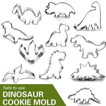 OTEMRCLOC 11Pcs Dinosaur Cookie Cutter Set, Stainless Steel Cutters Molds Cutters for Making T-Rex, Stegosaurus, Brontosaurus, Triceratops, Tyrannosaurus, Spinosaurus, Dinosaur Footprint
