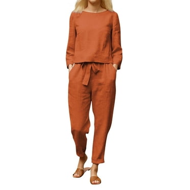 OTEMRCLOC Two Piece Lounge Set for Women Womens Fashion Solid Colour Casual Suit Loose Crewneck Top Long Pants Set Track Suits for Women Set, L