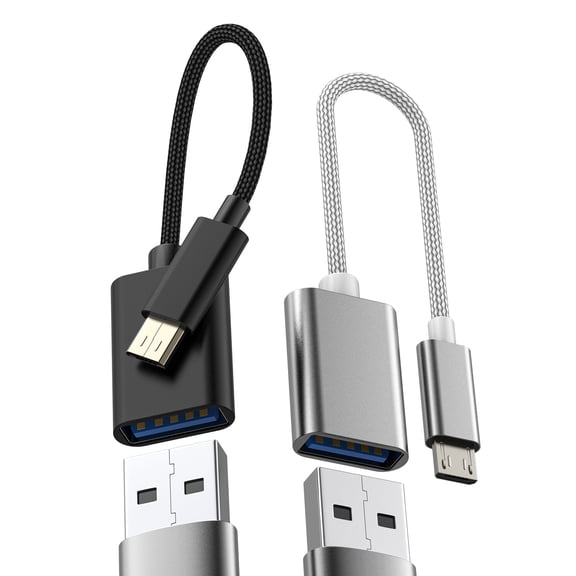 Micro USB to USB A Adapter OTG Cable (2 Pack) Android Connector Extender Computer Microusb Socket Phone Data Converter Compatible for Samsung S7 Flash Drive Cord Extension Keyboard Port Memory Stick