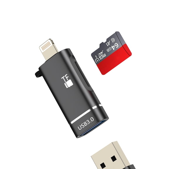 Lightning to USB Adapter for iPhone 14 Micro SD Card Reader for Apple MFI Certified OTG 3.0 Digital Camera TF Memory Photo Transfer Flash Drive for iPad Keyboard Mouse Converter Car Accessories