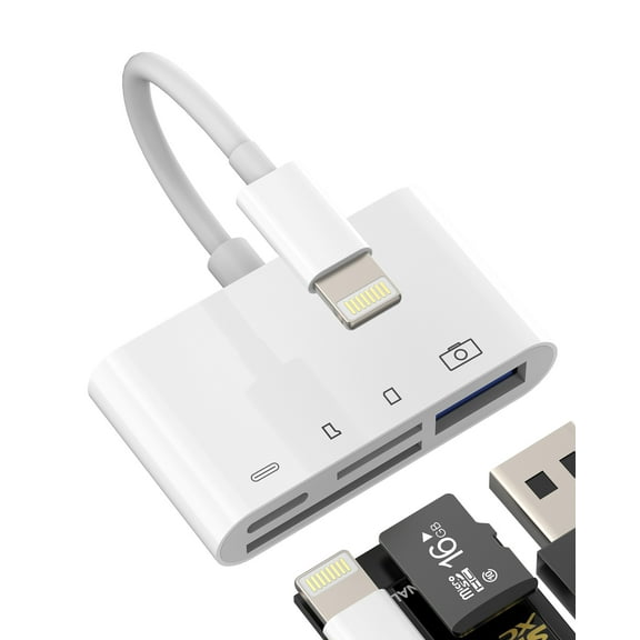 SD Card Reader Lightning OTG Adapter(4 in 1)for iPhone 14 13 Pro USB Camera Memory Adaptor Charger for iPad Micro SD TF Transfer Photo Storage Dongle for Apple Computer Macbook Accessorie