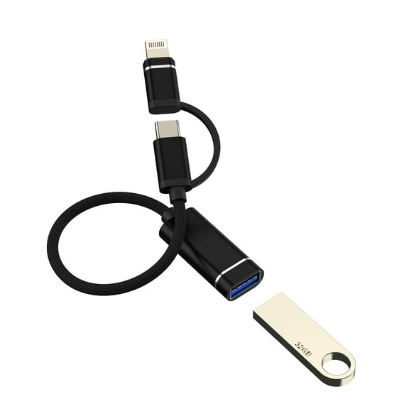 USB C Lightning Male to USB A 3.0 Female Adapter (2in1) Type C OTG Cable Converter for iPhone 16 15 Pro Max for Apple for iPad Macbook Connector Camera Data Transfer Drive Compatible for Samsung S25