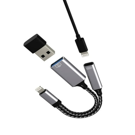 Lightning to USB Adapter(2in1)for iPhone 14 13 Pro for iPad Adaptor Dual Port OTG 3.0 Charger Dongle for Apple MFi Certified Camera Memory Stick Card Reader Transfer Photo Mouse