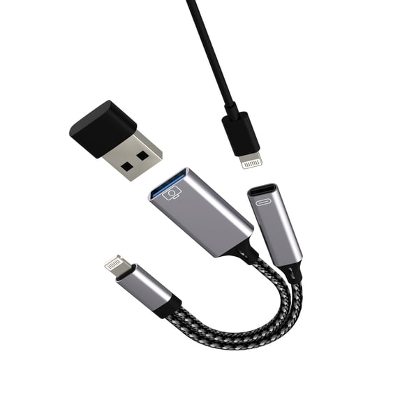Lightning to USB Adapter(2in1)for iPhone 14 13 Pro for iPad Adaptor Dual Port OTG 3.0 Charger Dongle for Apple MFi Certified Camera Memory Stick Card Reader Transfer Photo Mouse