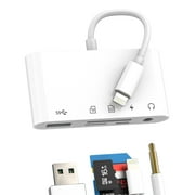 Lightning to SD Card Reader USB 3.5 mm audio charger Adapter(5in1)for iPhone 14 13 12 Pro Max Digital Camera OTG 3.0 Micro SD Memory Stick Flash Drive Accessories for Apple TF Transfer Photo for iPad