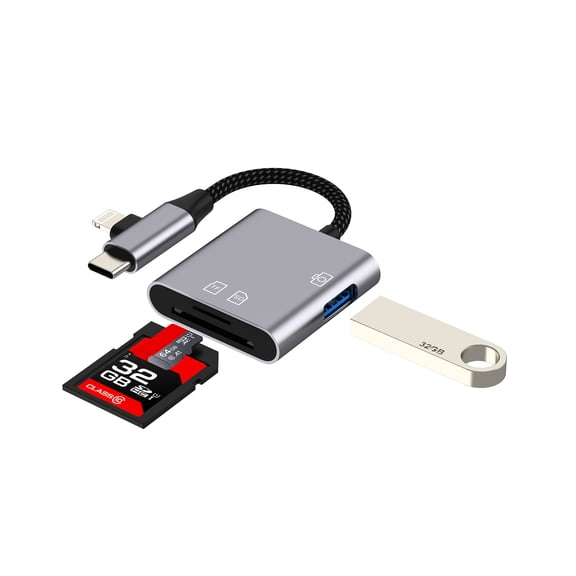 USB C Lightning to SD Card Reader for Apple OTG 3.0 Adapter for iPhone 16 15 14 Pro Max for iPad MacBook Digital Camera Micro SD TF Memory Photo Data Transfer Flash Drive Storage Laptop Converter