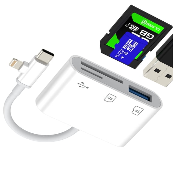 SD Card Reader for iPhone 17 16 15 14 Pro Max USB Adapter Compatible with Samsung Digital Camera USB C Memory Stick Lightning Micro SD for Apple for iPad OTG Cable Flash Drive Photography Accessories