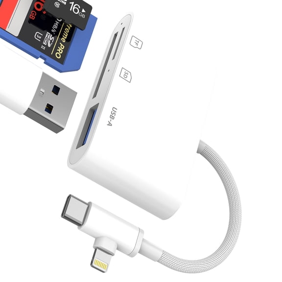 SD Card Reader for iPhone 17 16 15 14 Pro Max USB Adapter Compatible for Samsung Digital Camera USB C to Lightning Memory Stick Micro SD for Apple for iPad Accessories Flash Drive Type-C Cable OTG TF
