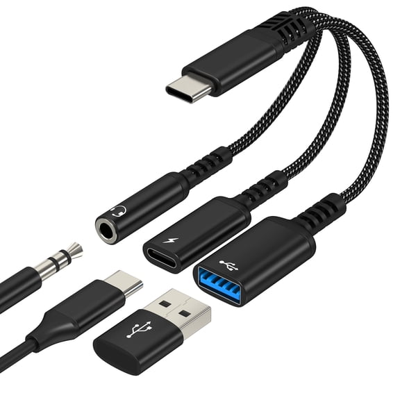 USB C to 3.5mm Audio Adapter Aux Headphone for Iphone 17 16 15 Pro Max Jack Splitter Cable Type C for Apple Cord Charger Dongle OTG Dual Charging for Ipad Car Wired plug Compatible for Samsung
