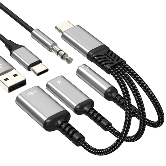 Aux to USB C Adapter 3.5mm Headphone Jack Splitter for Iphone 17 16 15 Pro Max Audio Cable Type C for Apple Cord Charger Dongle OTG Dual Charging for Ipad Car Wired port Compatible for Samsung