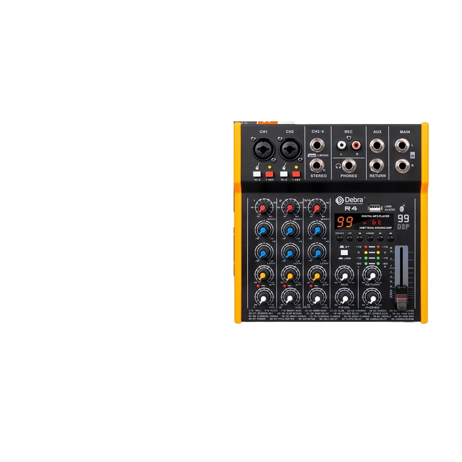 OTG Metal Mixer DJ Console Mini4 With Bluetooth 48V Power Delay Repaeat Effect For Sound Mixing Console PC Recording ,Easy to Operate