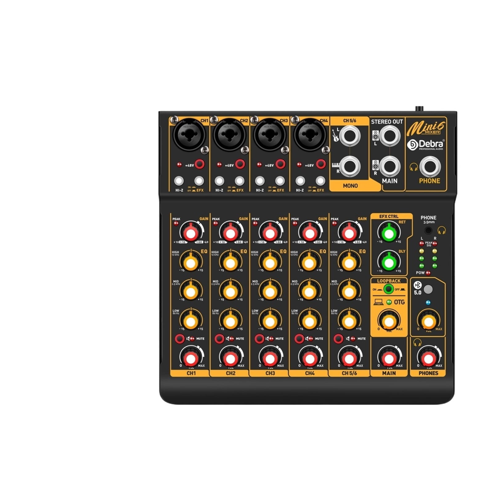 OTG Metal Mixer DJ Console Mini6 With Bluetooth 48V Power Delay Repaeat Effect For Sound Mixing Console PC Recording ,Easy to Operate