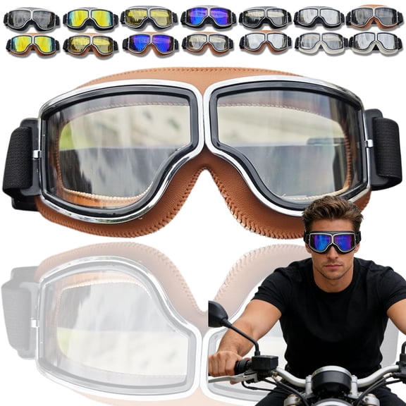 OTG Vintage Motorcycle Goggles Fits Over Glasses, Soft Padded Riding Glasses with Anti-Slip Strap