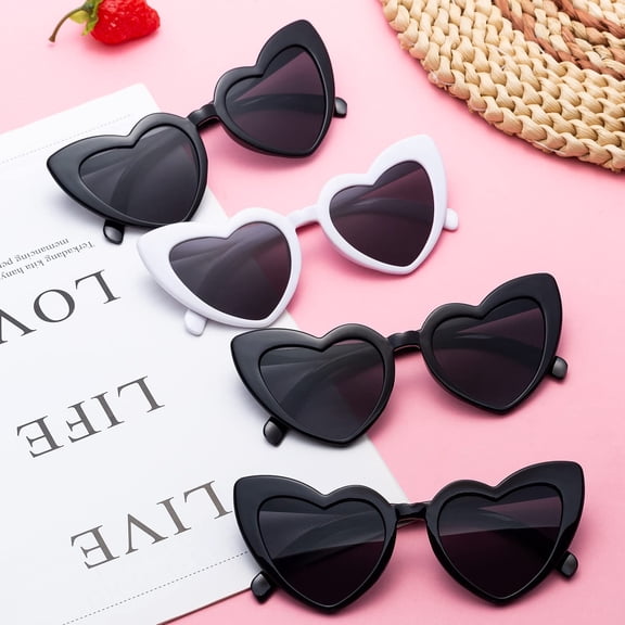 OTGFRF-1+7 Pack Bachelorette Party Favor Retro Heart Sunglasses and Bridesmaid Scrunchies Set (Black)
