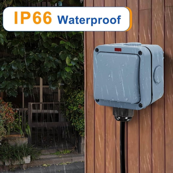 OTGFRF-1 Gang Outdoor Light Switch, IP66 15A 110-250V SPDT Waterproof Exterior Wall Electrical Switch for Garden, Patio, Balcony, Pool, Outside Use