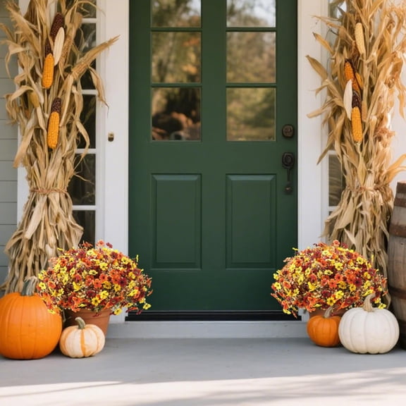 OTGFRF-10 Bundles Fall Fake Mums Flower for Outdoor Decoration,UV Resistant Silk Daisy Artificial Flowers with Eucalyptus for Autumn Garden Patio Yard Window Box Balcony Front Door Planter Decor