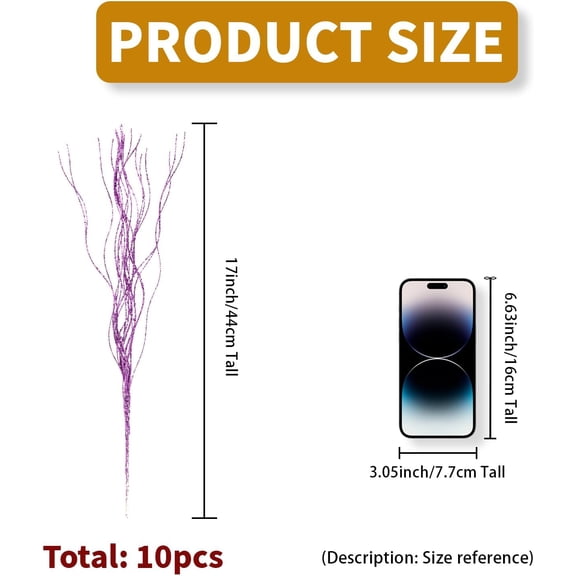 OTGFRF-10 PCS Glitter Christmas Picks Sprays Sparkle Curly Ting Branches Decorative Sticks Stems Artificial Curly Wispy Willow Twigs for Christmas Tree Vase Fillers Crafts Garland Home Decor (Purple,