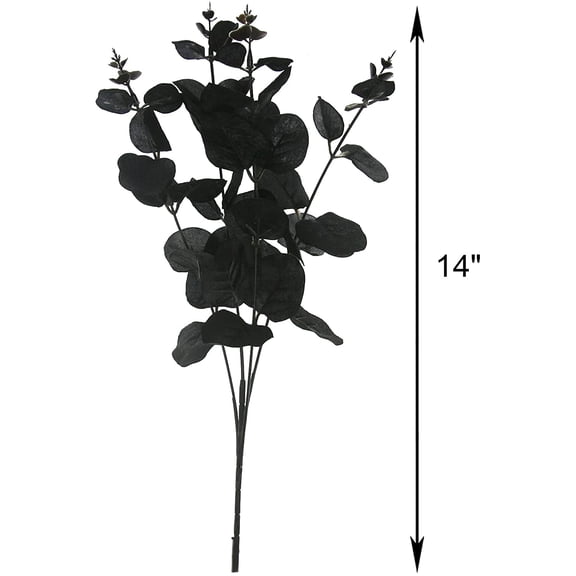 OTGFRF-10 Pcs Black Artificial Eucalyptus Branches Stems Faux Eucalyptuses Real Touch Leaf Gathic Theme Party Bouquet Centerpiece Halloween Home Decor (Black, 10)