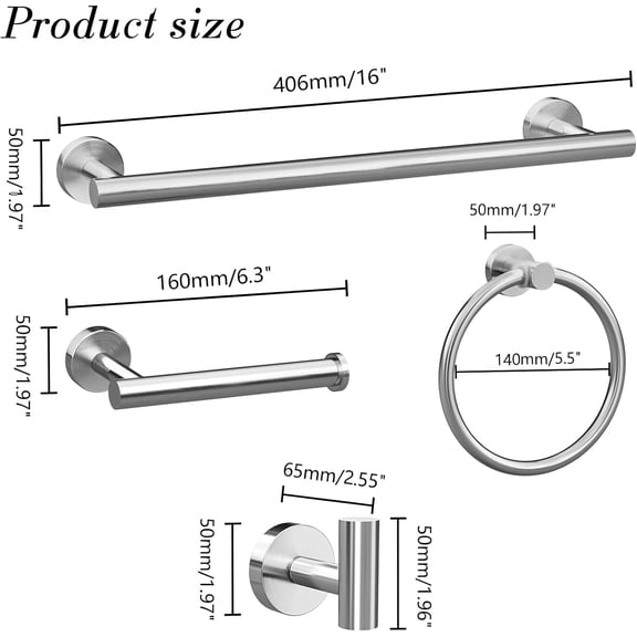OTGFRF-10-Pieces Brushed Nickel Bathroom Accessories Set, Stainless Steel Bathroom Hardware Set, Bath Towel Bar Set, Towel Racks for Bathroom Wall Mounted.