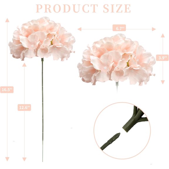 OTGFRF-10 pcs Hydrangea Artificial Flowers, Silk Artificial Hydrangea Head with Stem Hydrangea for Bridal Wedding Baby Shower Home Party Decoration (Blush Pink)