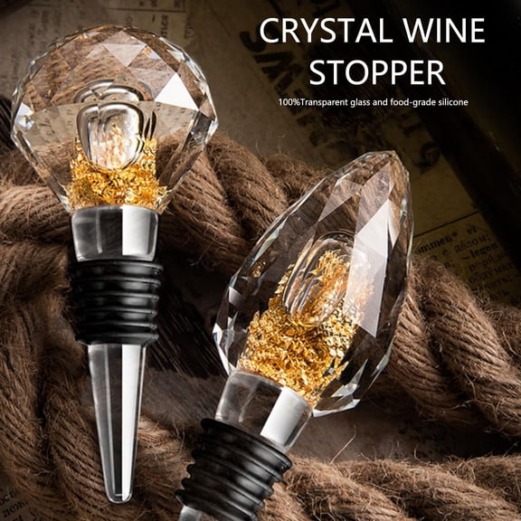 OTGFRF-100% Glass Wine Stopper, Clear Decorative Crystal Gold Foil Wine and Beverage Bottle Stopper, Drip Shape Wine Bottle Stopper for Kitchen Wine Dcor, Made of Premium Glass and Silicone, 1Pcs