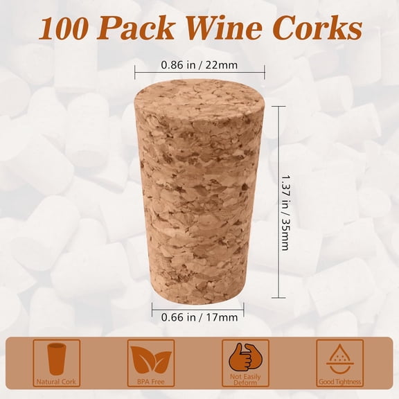 OTGFRF-100 Pack Natural Wood Corks, Wooden Tapered Cork Plugs Stopper Bulk, Wine Bottles Corks for Crafts, Replacement Cork Stoppers for Wine, Beer, Liquor Bottles
