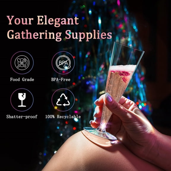 OTGFRF-100 Pack Plastic Champagne Flutes Disposable Champagne Glasses, 4.5 Oz Clear Mimosa Glasses Bulk Cocktail Toasting Cups for Party Supplies Wedding Bride Bar, Copas De Plastico Para Brindis