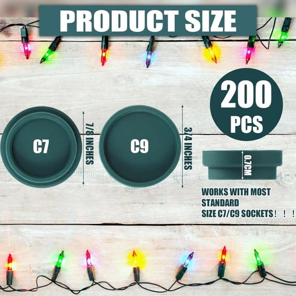 OTGFRF-100 Pcs Christmas C9 C7 Socket Cap Light Bulbs Safety Plugs Double Sided Stringers Light Socket Cap Covers for Most Standard C7 C9 Unused Lamp Outdoor Indoor Roof Holiday Covering (Green)