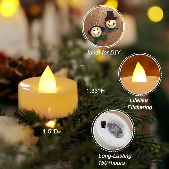 OTGFRF-100 Pcs Flickering Flameless Tea Lights Battery Operated, 200+ Hours Long Lasting Electric Candle for Wedding Table Centerpiece, Home Decor, Gift, Birthday, Halloween, Christmas, Ivory Base