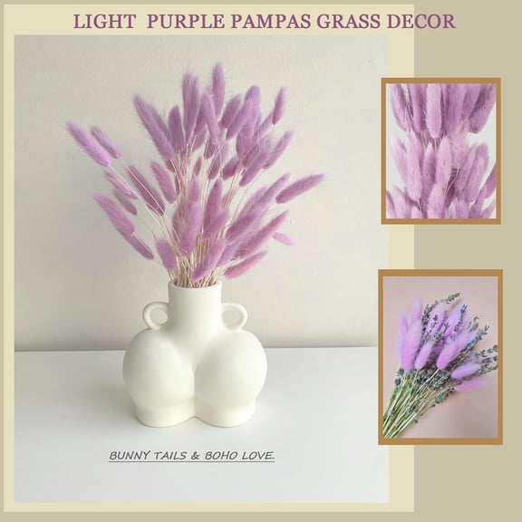 OTGFRF-100 Pcs Light Purple Pampas Grass Decor, 17" Purple Bunny Tails Dried Flowers Dried Pampas Grass Lagurus Ovatus Boho Decor Light Purple Dried Flowers for Boho Home Wedding Farmhouse Decoration