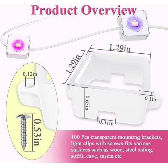 OTGFRF-100 Pcs White Mounting Brackets, Light Clips W/Screws, Fits Govee RGBIC LED Permanent Outdoor LED Lights Non-Pro/Original H705, Elite Version H805, for Various Surfaces like Wood, Steel Siding