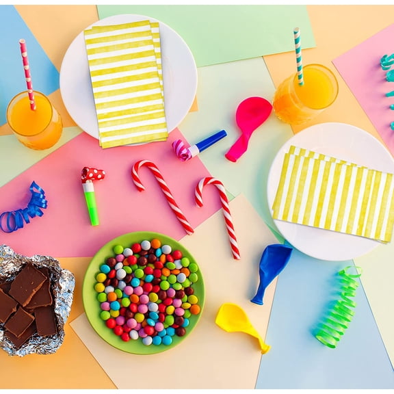 OTGFRF-100 Yellow & White Stripe Guest Napkins 3 Ply Disposable Paper Pack Striped Dinner Hand Napkin for Bathroom Powder Room Wedding Holiday Bridal & Baby Shower Decorative Towels