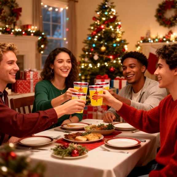 OTGFRF-100Pcs Red Plastic Cups, Christmas Plastic Cups, Christmas Disposable Wine Glasse, 10oz Disposable Wine Glasses for Parties, Holiday Hosting Essentials with Red Xmas Tree Design