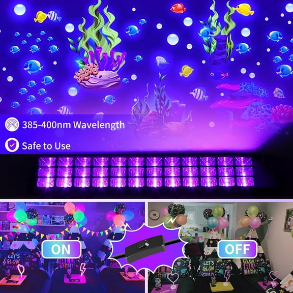 OTGFRF-100W Black Light Bar IP66 Waterproof, LED Blacklight with Plug+Switch+6ft Cord, Indoor/Outdoor Black Lights, Light Up 1400 sq.ft, for Neon Glow Party Body Paint Fluorescent Poster Classroom Ha