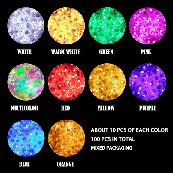 OTGFRF-100pcs 10-Colors Mini Lights,Long Standby Time Waterproof LED Balloon Light,Battery Powered,Ball Lamp for Balloon Paper Lantern Birthday Party Christmas Halloween