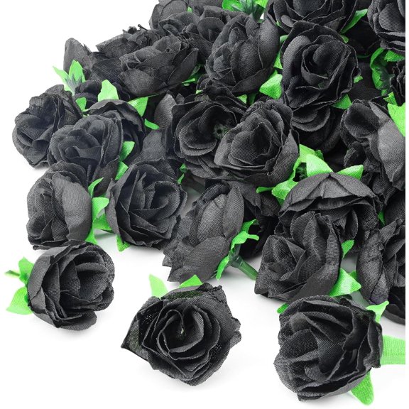 OTGFRF-100pcs Black Roses Artificial Flowers Bulk 1.3 Inch Fake Mini Back Rose Heads Silk Black Roses for Decor DIY Crafts Wedding Party Home Decor 
