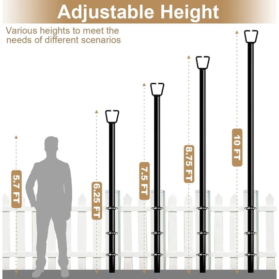 OTGFRF-10FT Deck String Light Poles for Outdoor String Lights for Garden, Backyard, Patio Lighting Stand for Parties, Bistro & Weddings, 1 Pack