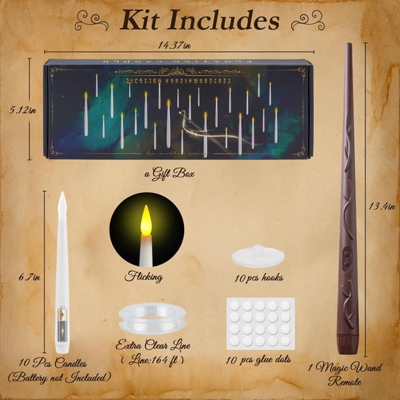 OTGFRF-10PCS Floating Candles with Wand Remote, Magic Hanging Candles with Timer, Flickering Warm Light Halloween Floating Candles for Halloween Christmas Birthday Party Decor