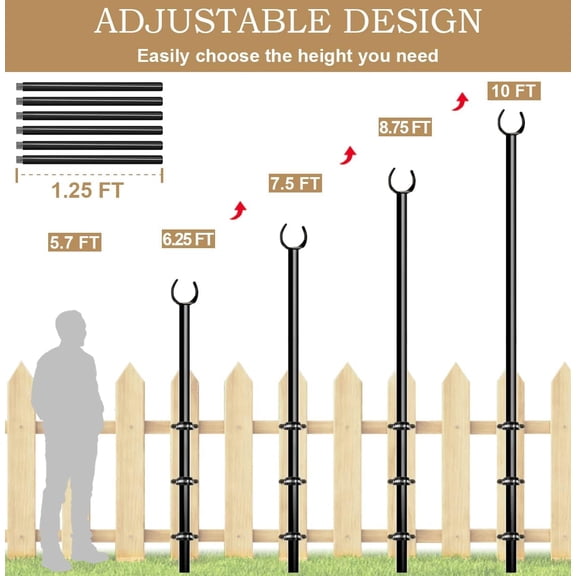 OTGFRF-10ft String Light Poles for Outdoors, Outside Light Poles for Deck, Fence, Backyard, Patio, Outdoor Lighting, Matte Black, 1 Pack