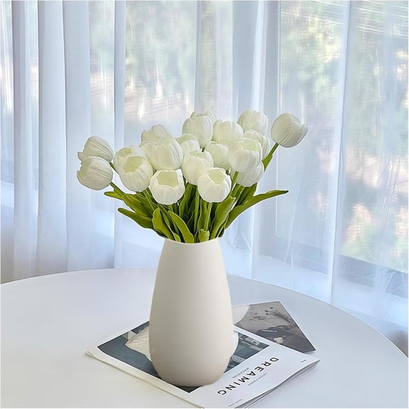 OTGFRF-10pcs Partially Open Artificial Tulips 15.5" PU Artificial Flowers for Family Friend Gifts DIY Flower Arrangement Flowers in Home Kitchen Office Party Wedding Dining Table Decoration, White