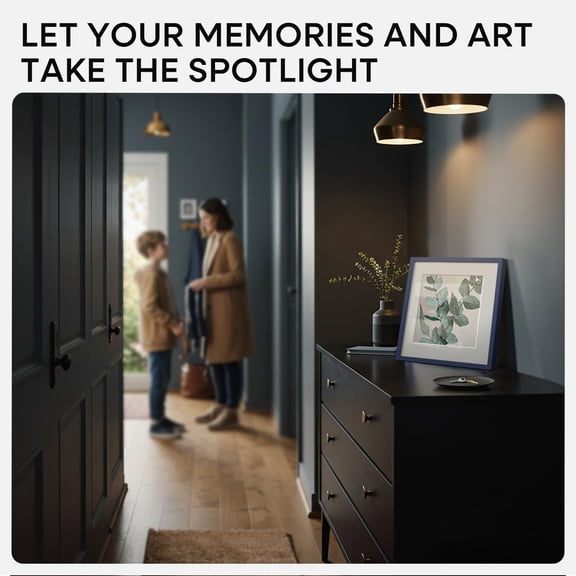 OTGFRF-10x10 Picture Frame Navy Blue, High End Metal 10 by 10 Square Frames with Mat 8 x 8 Photo, 10by10 Poster Frame Matted to 8x8 Print, Wall or Tabletop Frame, Tempered Glass, Wall Kit, Set of 1