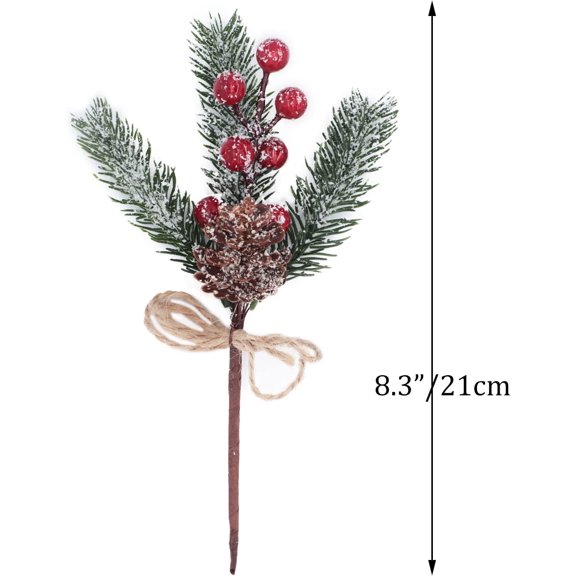 OTGFRF-12 Pack Artificial Berries Picks, Christmas Berry Picks with Pinecone Bowknot Winter Artificial Pine Branches Stems Red Holly Spray for Christmas Tree Decoration Xmas Party DIY Crafts (Red, 12
