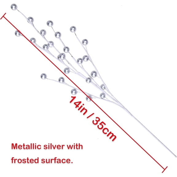 OTGFRF-12 Pack Artificial Silver Berry Stems 14" Fake Holly Berry Picks for Christmas Tree DIY Wreath Crafts Vase Fireplace Home Decor