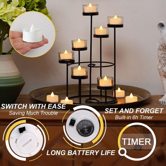 OTGFRF-12-Pack Timer Tea Lights Candles Battery Operated, LED Tea Lights with Timer, Built-in 6 Hours Timer Flameless Tea Candle, Tealights Flickering Votive Candles 1.5'' D x 1.3'' H (Warm White)
