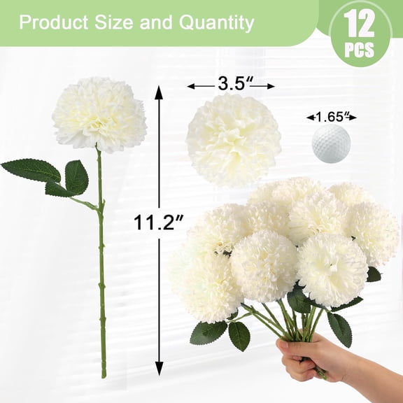 OTGFRF-12 Pcs Artificial Chrysanthemums Flowers Ball Flower, Fake Mums Flowers White Silk Flowers for Spring Home Decor Indoor Floral Arrangement Table Centerpiece (12, White)