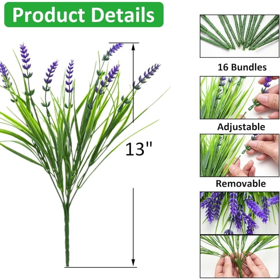 OTGFRF-12 Pcs Artificial Plants Outdoor Fake Monkey Grass with Lavender Flowers for Pot UV Resistant Plant Decor for Window Garden Patio Hanging Planter Pathway Front Porch