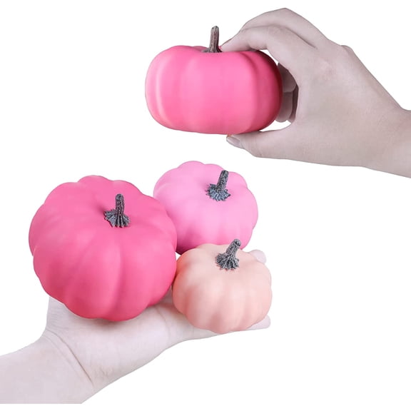 OTGFRF-12 Pcs Assorted Small Fall Artificial Pumpkins Faux Pink Pumpkins Decorative Pumpkins Foam Pumpkins for Gifts Fall Wedding Baby Shower Halloween Thanksgiving Table Centerpiece Farmhouse Decor